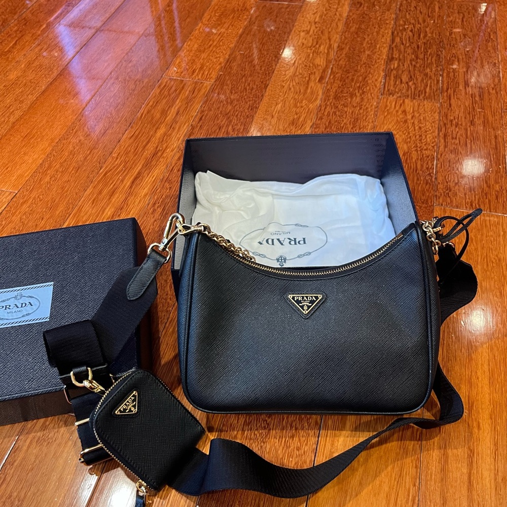 Prada Black Crossbody Bag with Gold Accents